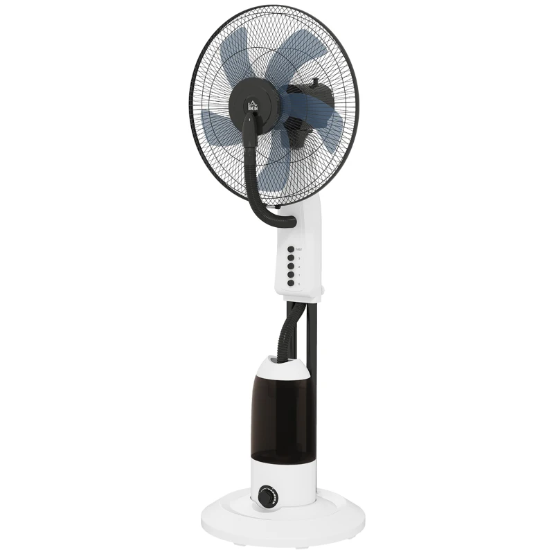HOMCOM Ventoinha de Pé com Nebulizador Oscilante 3 Velocidades e 5 Lâminas Potência 90W Depósito 2,8L  Ø44,5x120cm Preto