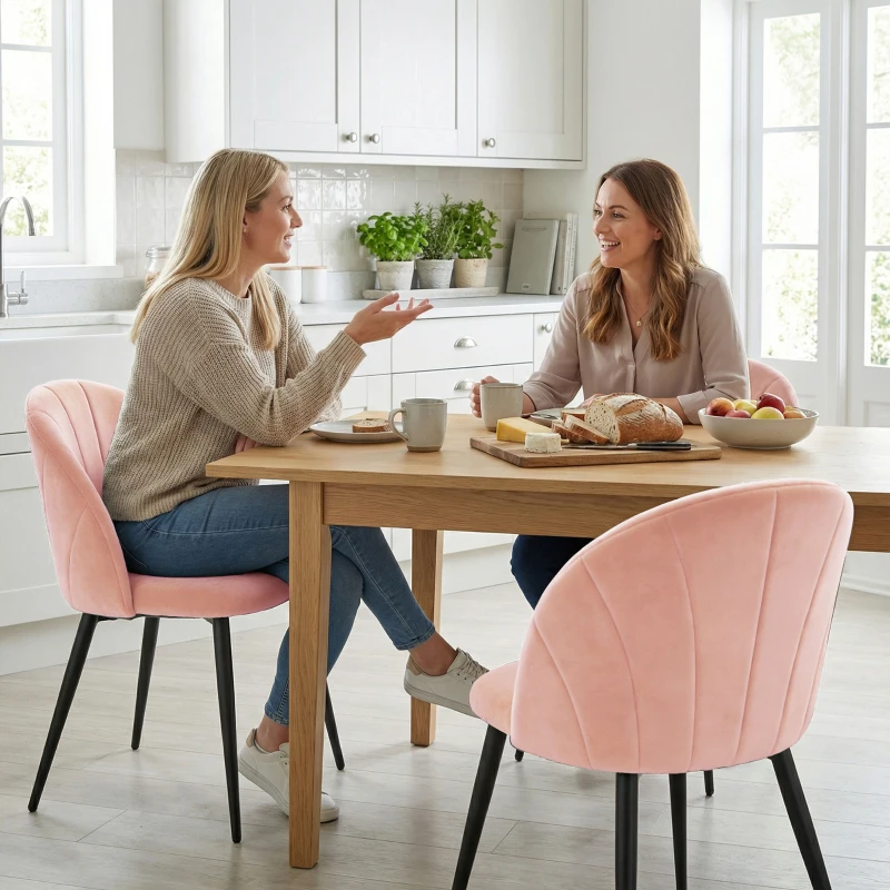 HOMCOM Set 2 Sedie da Pranzo Imbottite con Schienale a Conchiglia in Velluto, 52x55x79 cm, Rosa