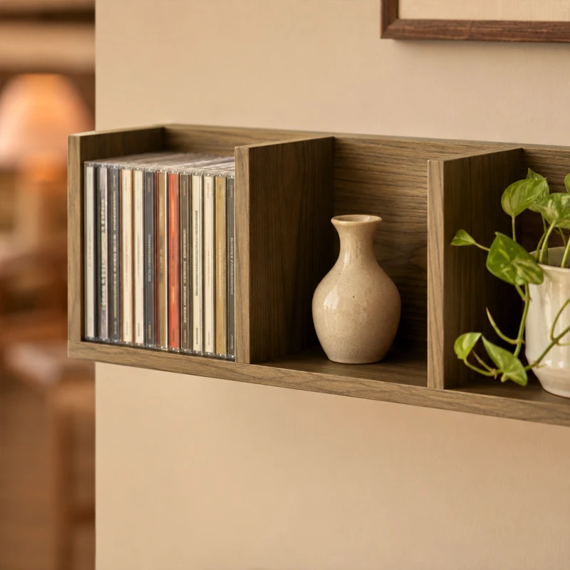 HOMCOM Wooden Shelf Organiser Unit, Wall Mounts Set of 2 84 CD / 56 DVD/Blu-ray/ Media Storage Racks 4 Cubes, Walnut Brown
