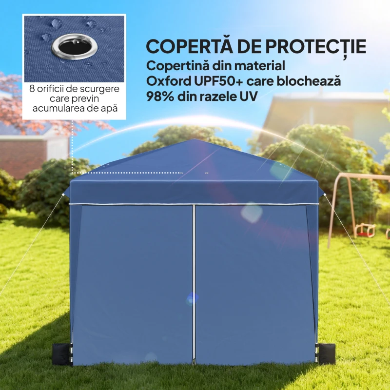 Outsunny Foișor Pliabil 3x3 m cu Pereți și Înălțime Reglabilă, Protecție UV 50+, Albastru Închis