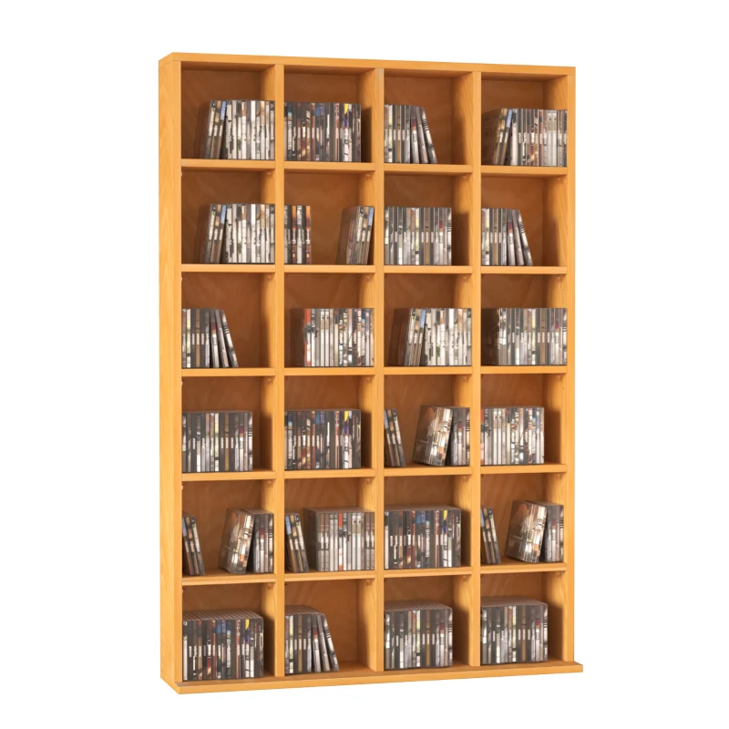 HOMCOM CD Storage Unit with Adjustable Shelves, 89 x 130.5 cm, Beech Wood Finish