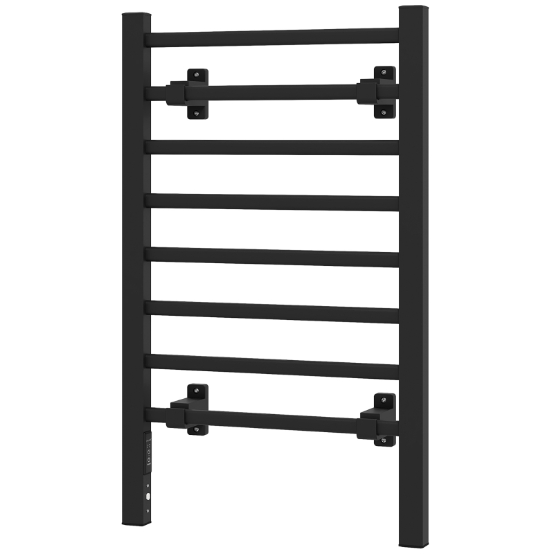 HOMCOM Sèche serviettes électrique, mural ou sur pied, 8 barres, minuterie 2/4 heures, alliage d'aluminium, 53x35x90cm, noir