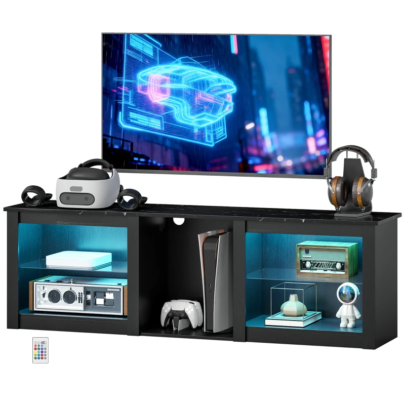 HOMCOM 70" TV Stand, with LED Lights and Storage - Black