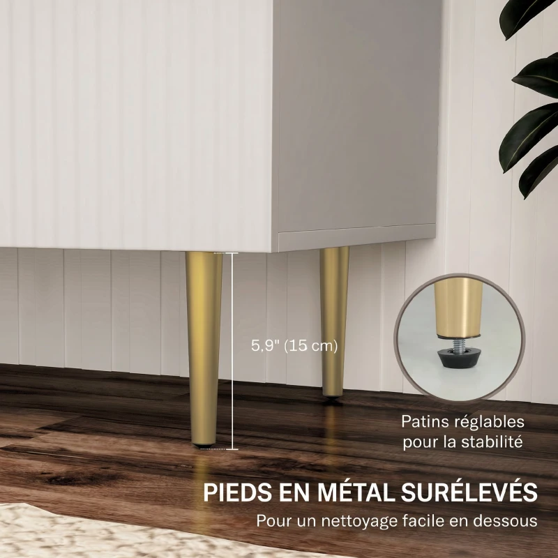 HOMCOM Buffet Cuisine, Meuble de Rangement avec 2 Portes, Étagère Réglable, Pieds Métalliques Surélevés, 80 x 40 x 80 cm, Blanc