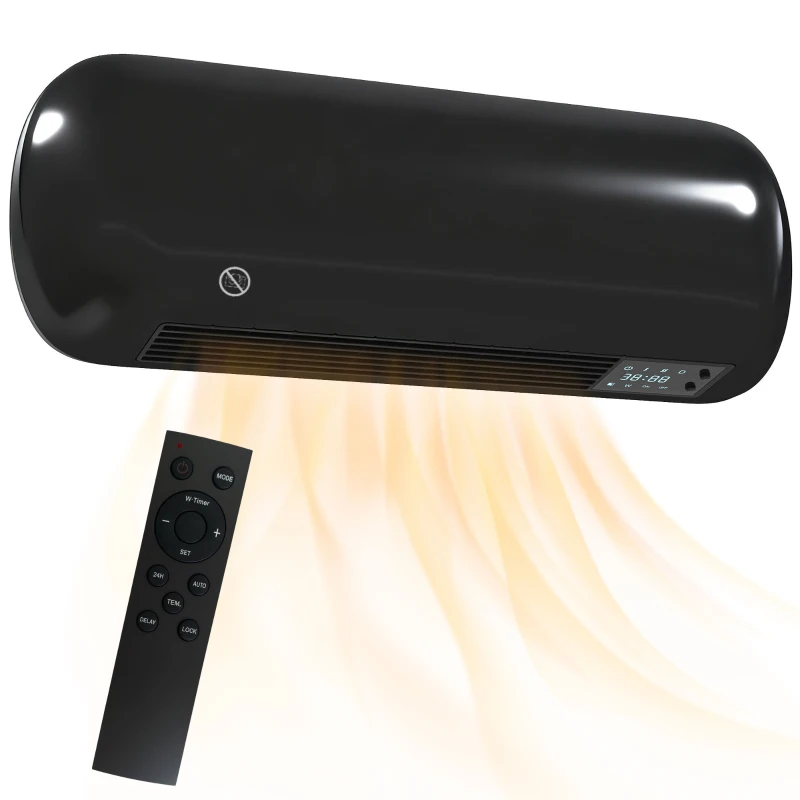 HOMCOM Aquecedor Elétrico de Parede 2000 W com 3 Modos Ecrã LED Termóstato Temporizador e Oscilação Preto