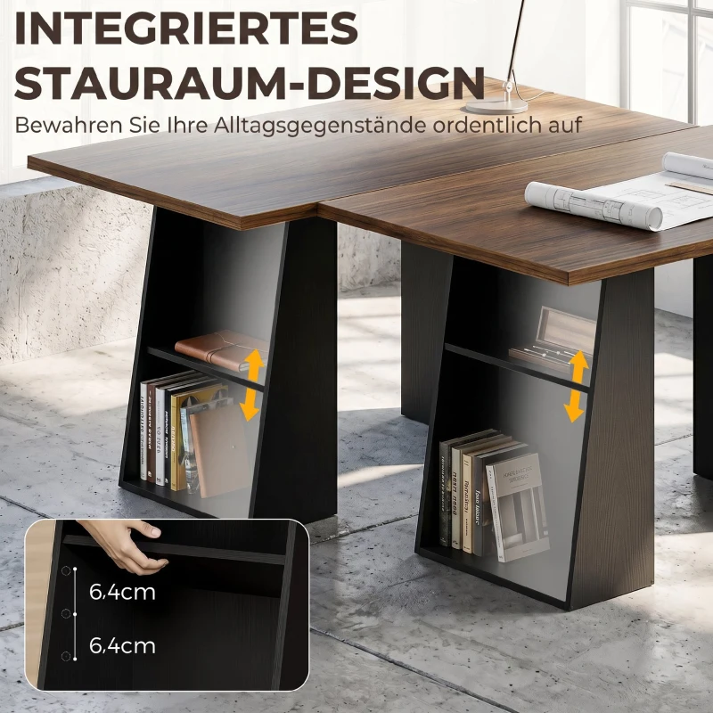 HOMCOM Schreibtisch mit 4 offenen Ablagen, Industrial Design, 140 cm, Braun-Schwarz