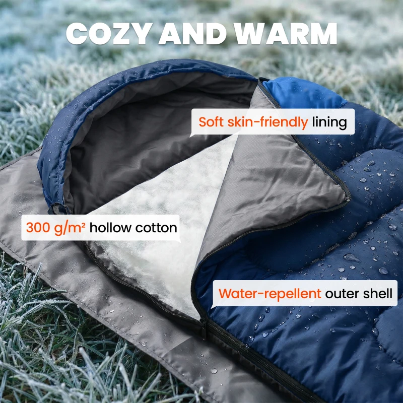 Outsunny Sleeping Bag for Adults, Lightweight & Compact Sleeping Bag, 3 Seasons, Navy Blue
