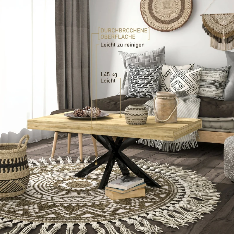 HOMCOM Măsuță de Cafea Stil Industrial din Lemn și Oțel, 110x60x45 cm, Negru și Culoare Lemn