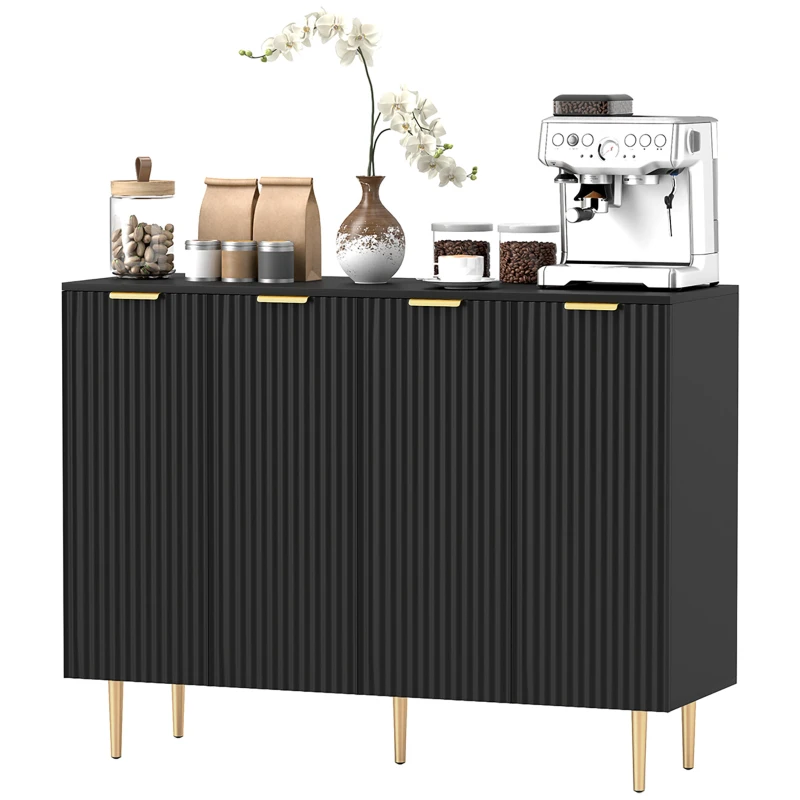 HOMCOM Sideboard Buffet Cabinet, Modern Kitchen Storage Cabinet with Adjustable Shelves and Metal Legs, Black