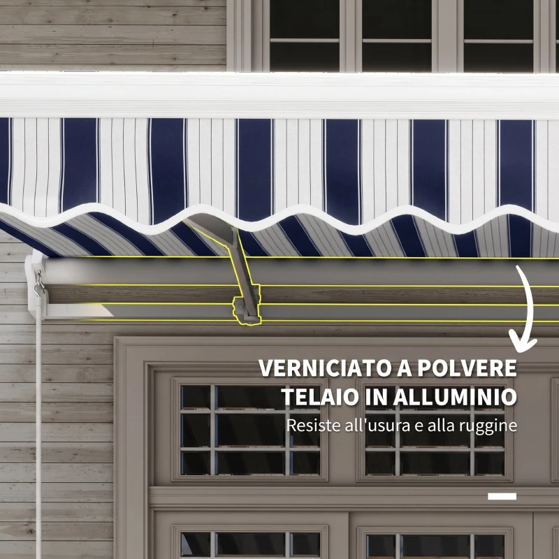 Outsunny Tenda Parasole per Esterno Estensibile in Alluminio e Poliestere con Manovella, 395x245 cm, Blu e Bianca