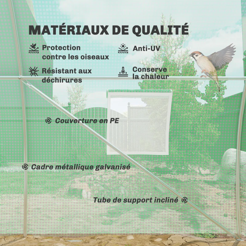 Outsunny Serre de Jardin Tunnel 18 m² dim. 6L x 3l x 2H m - 8 fenêtres, Porte zippée Enroulable - châssis Tubulaire Acier galvanisé, bâche PE Haute densité Vert