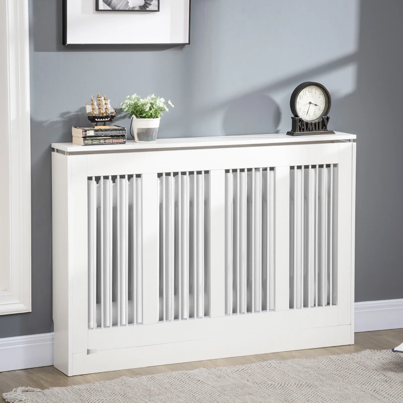 HOMCOM Cubre Radiadores de MDF con Listones y Repisa Cubreradiador para Salón Dormitorio 120x18x84 cm Blanco