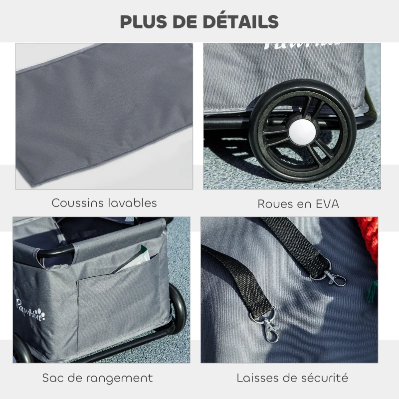 PawHut Poussette pour chien poussette petit chien pliable à 4 roues avec tige de poussée réglable 53 x 45 x 28 cm gris
