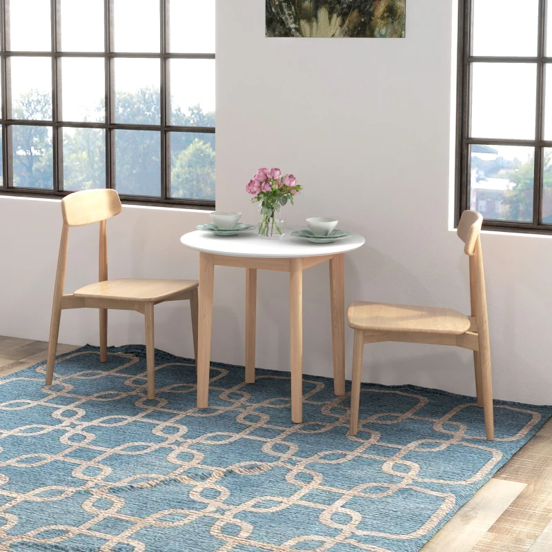 HOMCOM Esstisch Küchentisch Runder Tisch, Skandi-Design, 75 cm x 75 cm x 76 cm, Weiß + Natur