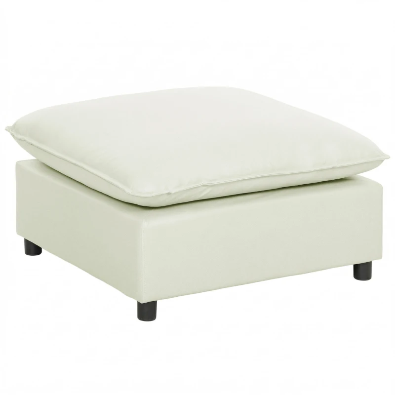 HOMCOM Fußhocker moderner Stoff-Ottomane mit Kunststoffbeinen für Wohnzimmer und Schlafzimmer, 75 cm, Cremeweiß