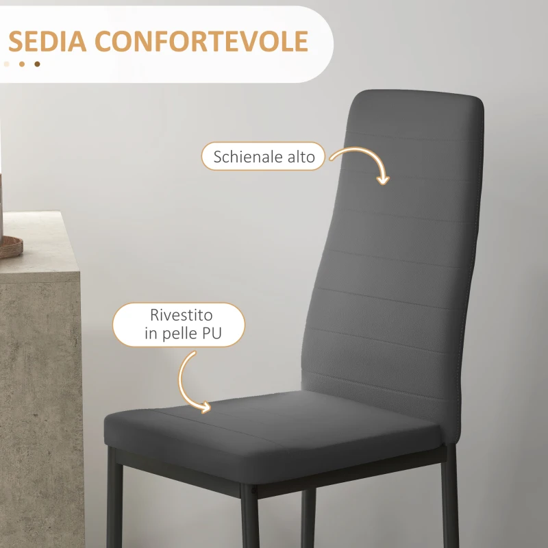 HOMCOM Set da Pranzo 3 Pezzi con Tavolo da Cucina 80x80x76 cm e 2 Sedie Moderne 41x50x97 cm, Grigio