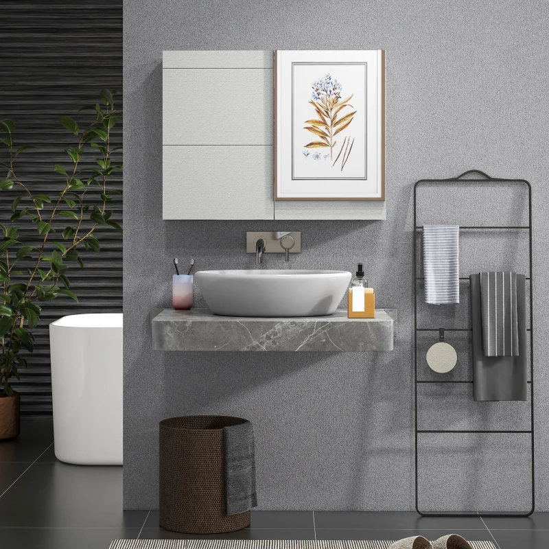 HOMCOM Armoire murale salle de bain avec miroir, meuble salle de bain, double portes et étagères réglables, 80x15x60cm, gris