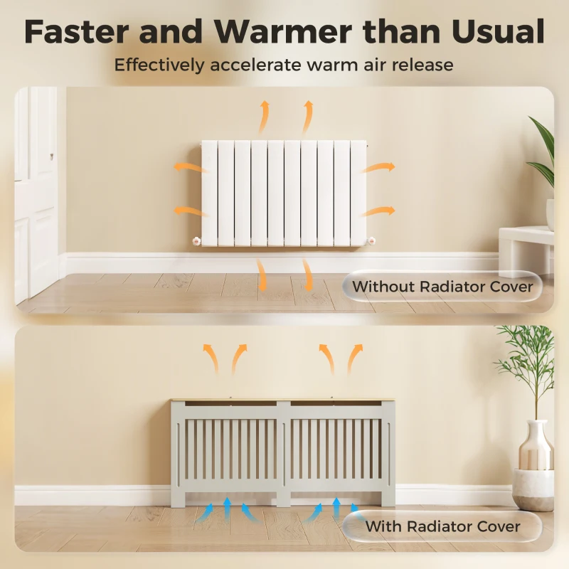 HOMCOM Slatted Radiator Cover, Painted Cabinet with Line Grill Design, 172L × 19W × 81H cm, Grey