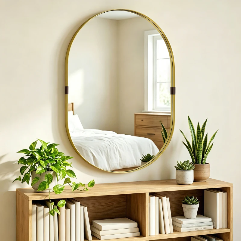 HOMCOM Wall Mirror, Bathroom Mirror with Elevated Aluminium Alloy Frame, 60 x 90 cm, Gold Tone