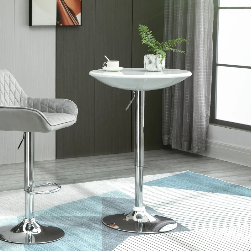 HOMCOM bartafel moderne eettafel bureau hoogte instellen metaal ABS-lak wit Ø 61 x 76-97 cm(m-2)
