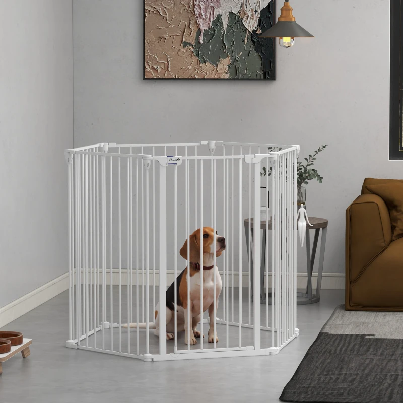 PawHut Barrière de sécurité parc enclos chien pliable modulable 6 panneaux avec porte hauteur 100 cm blanc