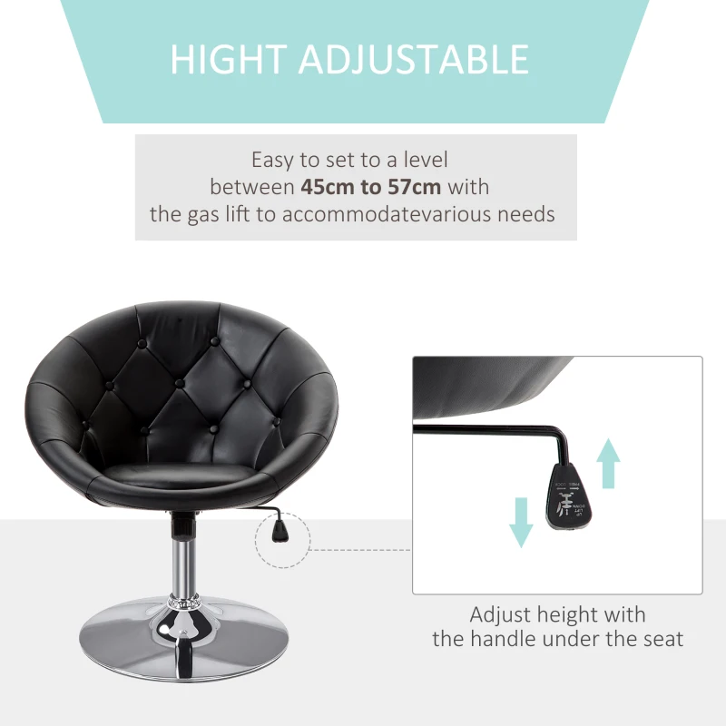 HOMCOM Faux Leather Leisure Chair, Round Tufted Accent Chair, Height Adjustable Counter Chair for Pub, Black