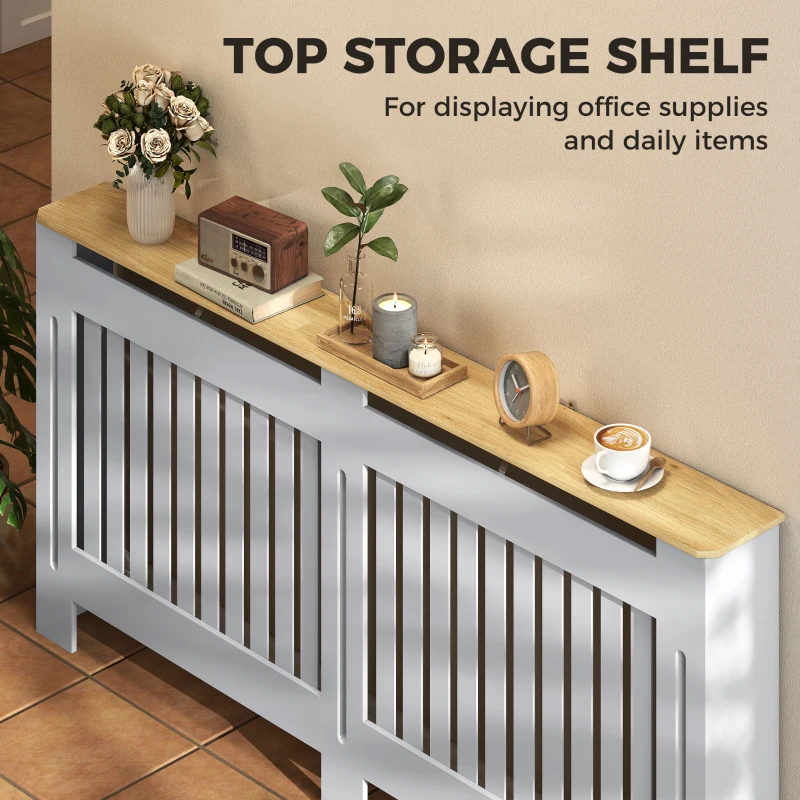 HOMCOM Slatted Radiator Cover, Painted Cabinet with Line Grill Design, 172L × 19W × 81H cm, Grey