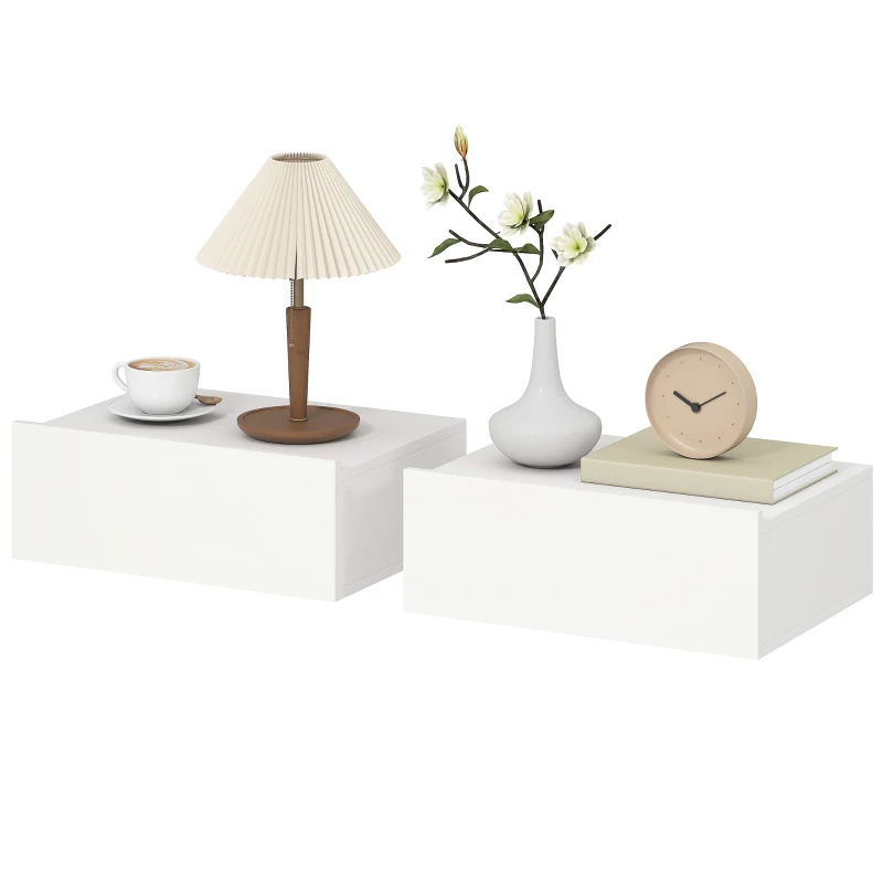 HOMCOM Conjunto de 2 Mesas de Cabeceira de Parede Mesas de Cabeceira Flutuantes com 1 Gaveta para Quarto 40x30x15 cm Branco