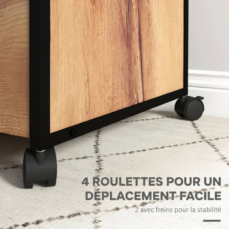 Vinsetto Caisson bureau mobile avec 2 tiroirs, meuble rangement bureau sur roulettes avec barres pour dossiers, marron