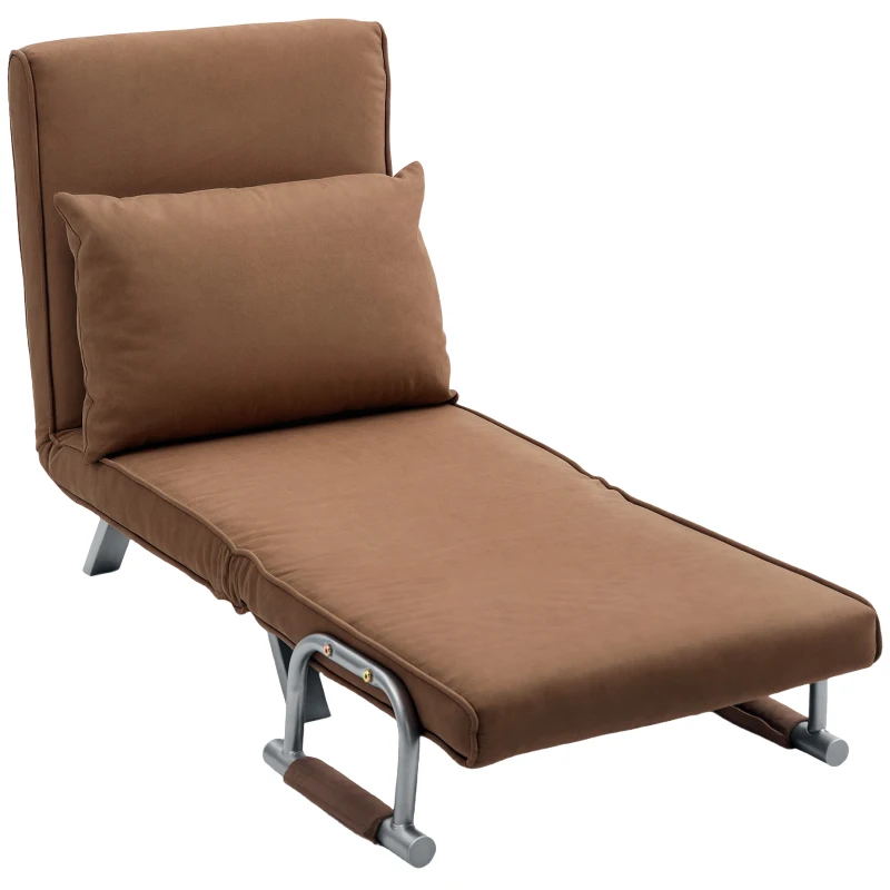 HOMCOM Sofá Cama Individual Sofá Cama Individual Sofá Reclinável com Almofada para Sala Quarto Carga 100 kg 65x69x80 cm Marrom