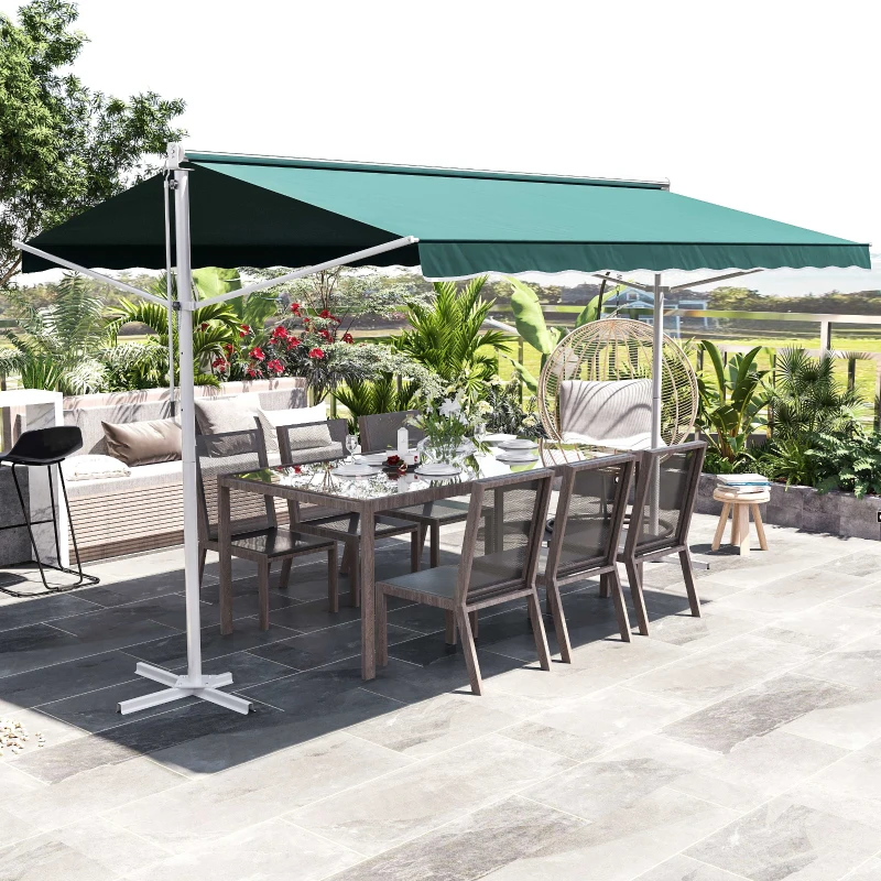 Outsunny 300 x 300CM 2 Side Free Standing Manual Awning Canopy Patio Garden Outdoor Sun Shade Shelter w/Winding Handle (Green)