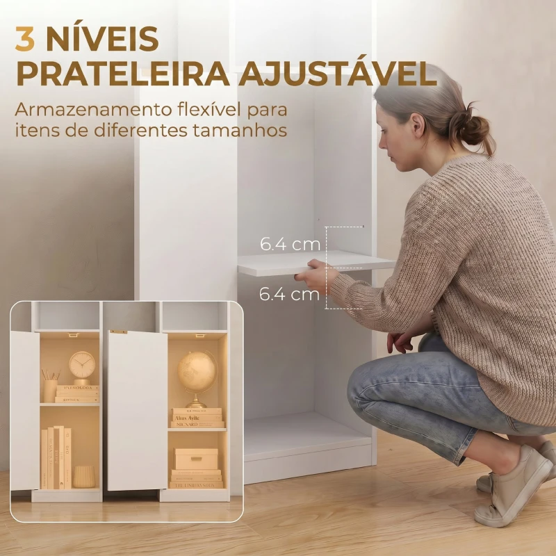 HOMCOM Estante para Livros Alta e Estreita de 6 Níveis com 4 Prateleiras Abertas, Porta e Prateleira Ajustável, Branca