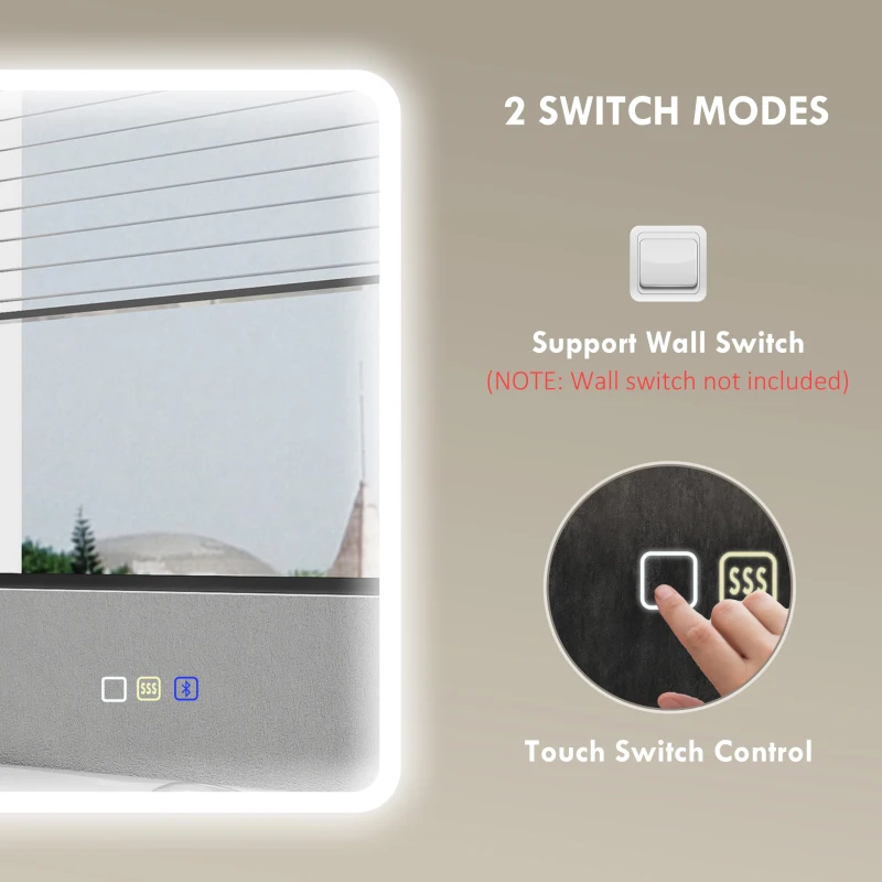 HOMCOM Espelho LED para Casa de Banho 90x70 cm com Bluetooth, 3 Tons de Luz, Antiembaciamento, Memória e IP44
