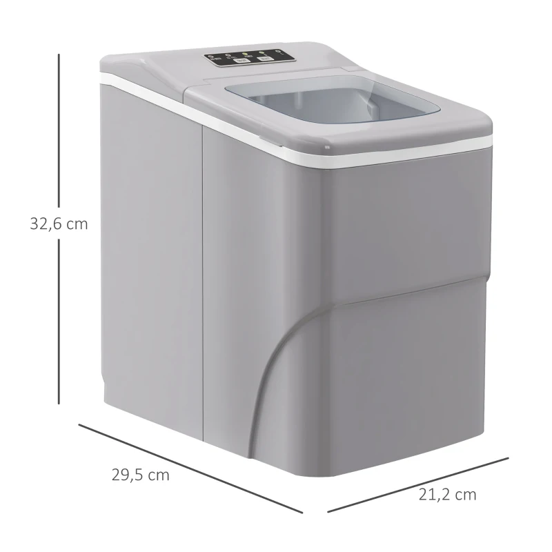 HOMCOM Machine à glaçons autonettoyante, 12kg en 24h, 9 glaçons en 8 minutes, ice maker Portable Avec cuillère et panier, capacité réservoir eau 1,8 L, pour la maison/cuisine/camping, PP argenté