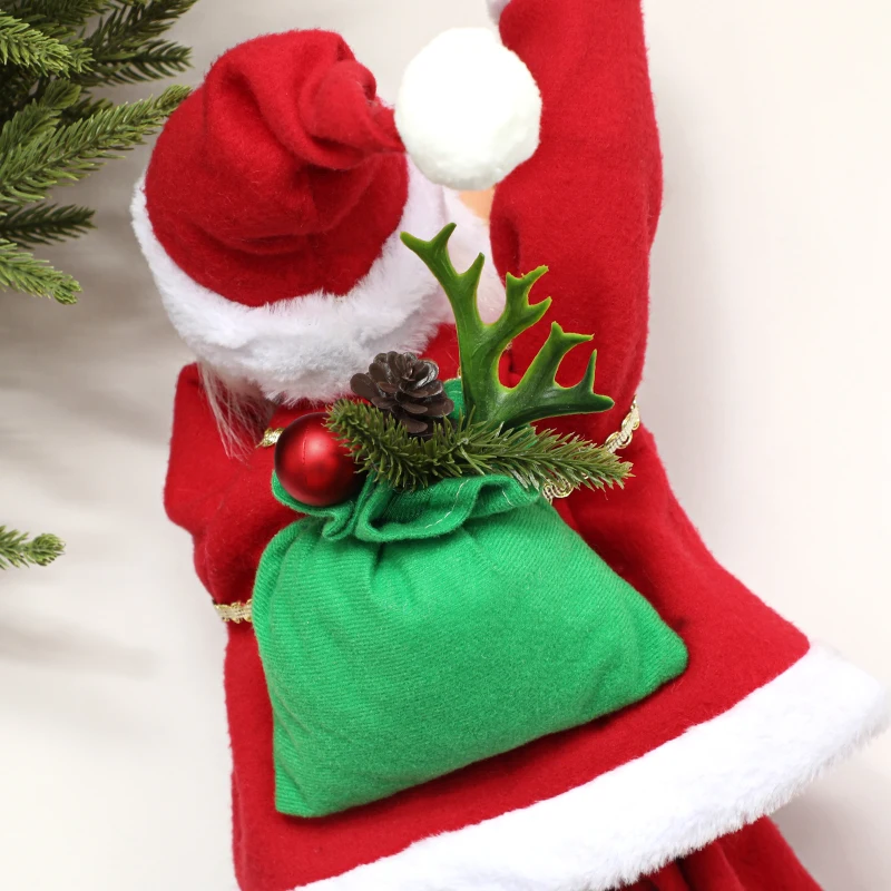 HOMCOM Weihnachtsmann 60 cm Singend und Kletternd Weihnachtsmann mit Geschenk Seil Soundfunktion Indoor, Rot