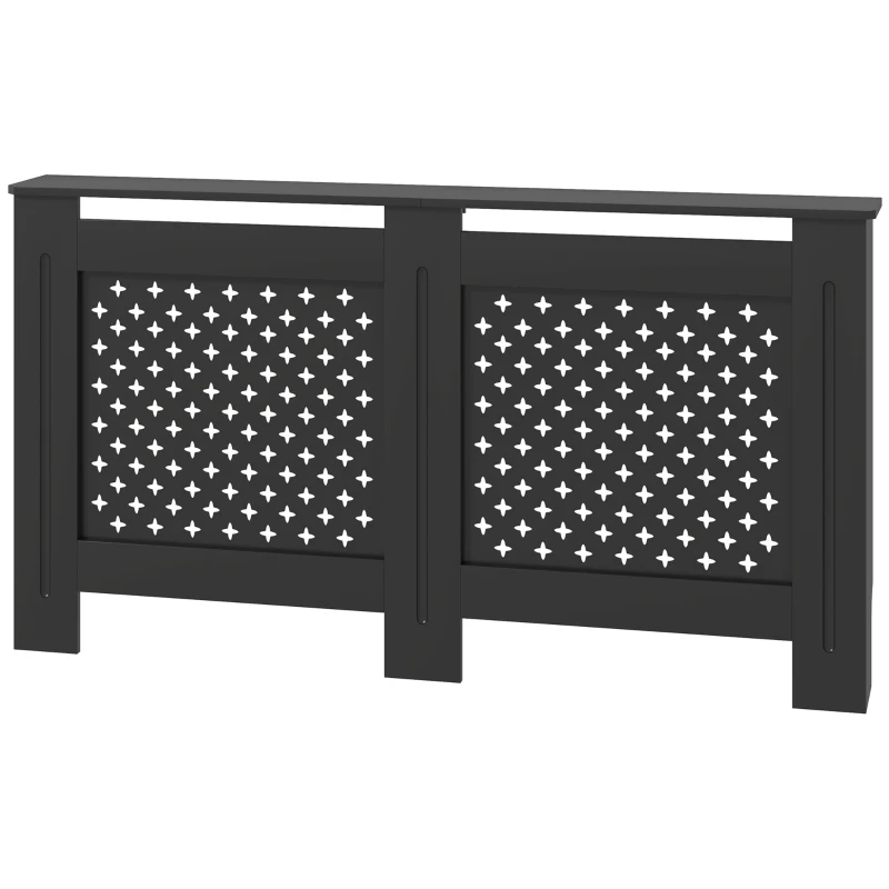 HOMCOM Masca pentru calorifere din lemn MDF, traforată cu model cruciulițe, cu raft și fixare pe perete, 152x19x82 cm, negru(m-12)