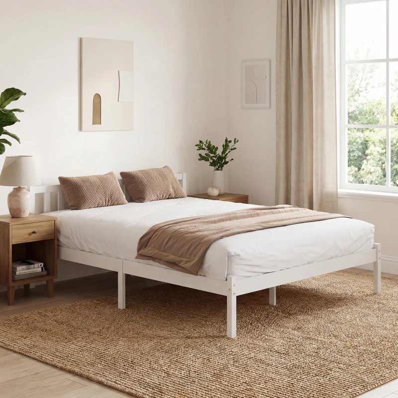 HOMCOM Cadre de lit en bois massif 160x200cm lit simple avec tête de lit et sommier à lattes solide pour enfants adultes