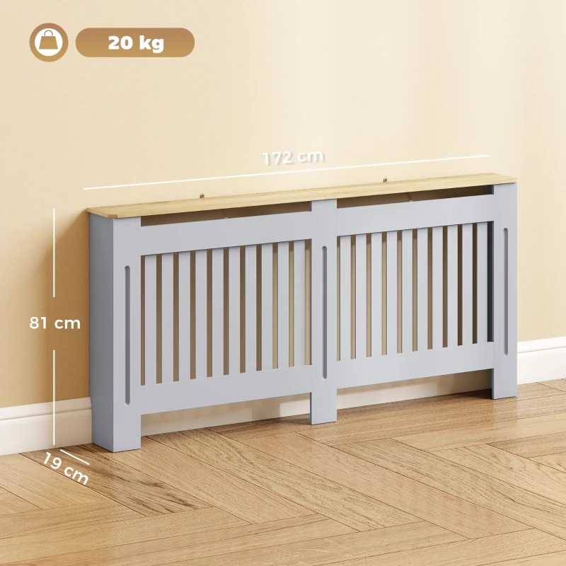 HOMCOM Slatted Radiator Cover, Painted Cabinet with Line Grill Design, 172L × 19W × 81H cm, Grey