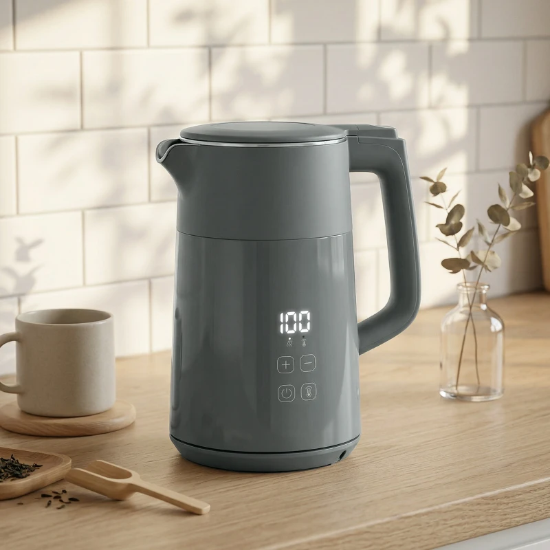 HOMCOM Electric Kettle, 1.7L Fast Boil 3kW Water Kettle with UK Strix Thermostat, LED Display, Keep Warm Function, Grey
