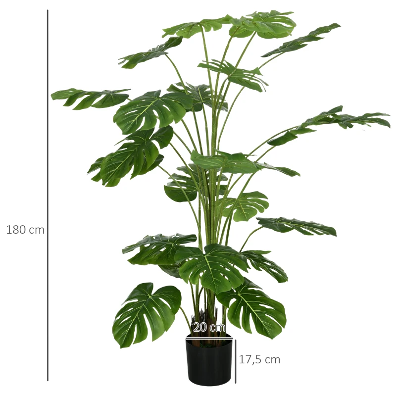 HOMCOM Pianta Artificiale Monstera Alta 180cm per Interno ed Esterno con Vaso Incluso