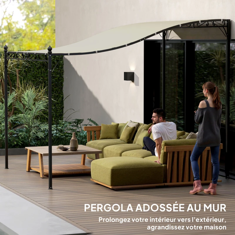 Outsunny Pergola de jardin 3 x 2,5 m, tonnelle de jardin avec toit imperméable, trous de drainage, structure métallique, crème