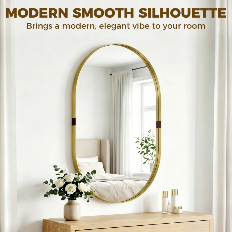 HOMCOM Wall Mirror, Bathroom Mirror with Elevated Aluminium Alloy Frame, 60 x 90 cm, Gold Tone