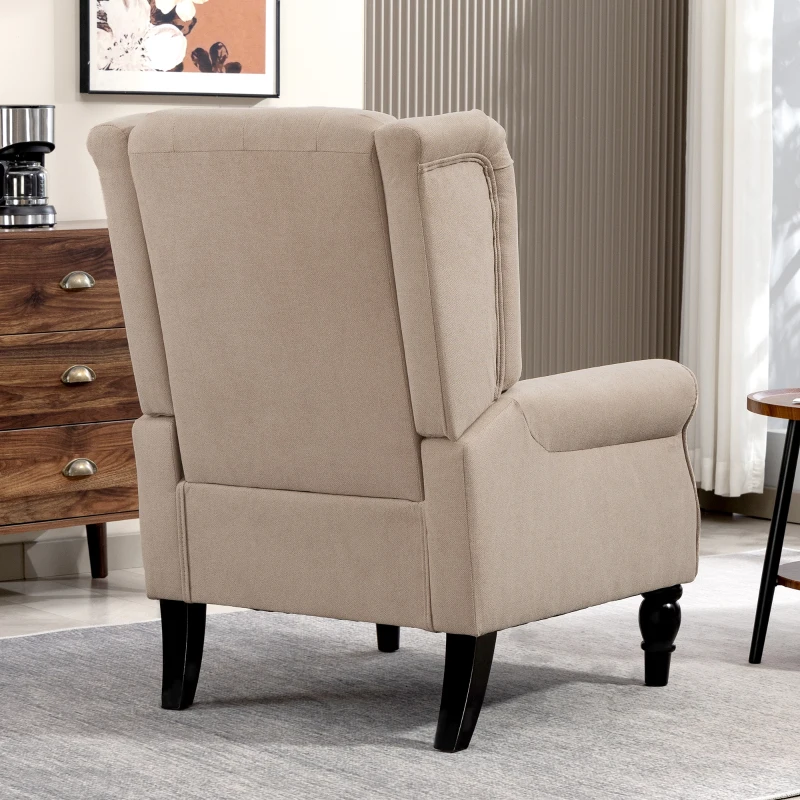 HOMCOM Wingback Accent Chair, Retro Upholstered Button Tufted Occasional Chair for Living Room and Bedroom, Beige