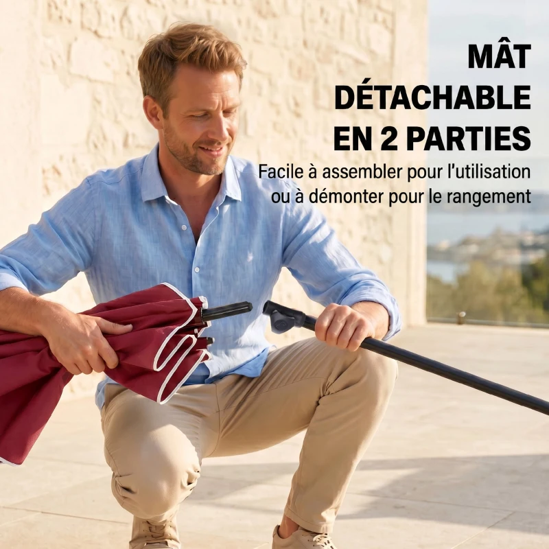 Outsunny Parasol de jardin Parasol droit rectangulaire inclinable alu métal polyester haute densité 2 x 1,3 m rouge