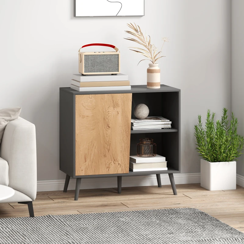 HOMCOM Comodă modernă cu dulap și spațiu de depozitare, din lemn, 80x39x76 cm, gri închis