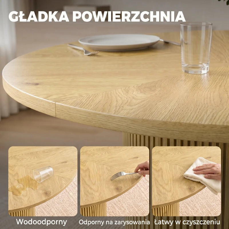 HOMCOM Mesa de Jantar Redonda Moderna para 4-6 Pessoas, Mesa de Cozinha de 110 cm com Base Cilíndrica Canelada, Carvalho
