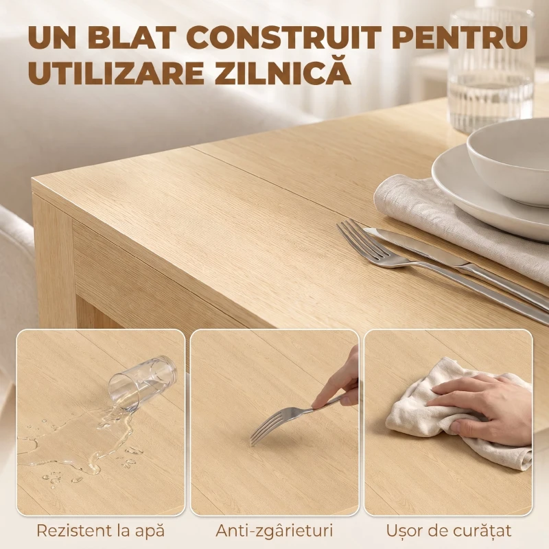 HOMCOM Masă de Dining Compactă pentru Bucătărie Economisește Spațiu, 240 x 90 x 78 cm, Lemn Deschis