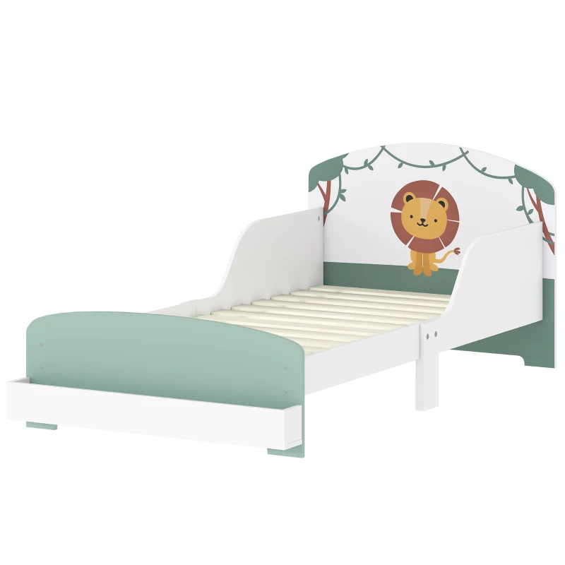 AIYAPLAY Pat pentru Copii 3-8 Ani din Lemn cu Spațiu de Depozitare și Bariere Laterale, 150x77x60 cm, Verde
