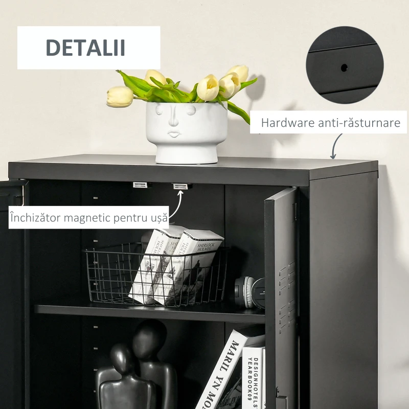 HOMCOM Dulapior Multifunctional cu 2 Usi Stil Industrial, Dulapior Metalic pentru Casa si Garaj - Gri