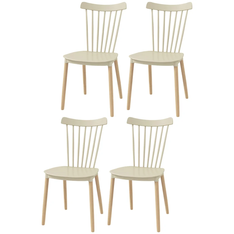 HOMCOM Conjunto de 4 Cadeiras Estilo Nórdico com Encosto Alto e Pés de Madeira de Faia 43x52,5x83cm Bege e Madeira